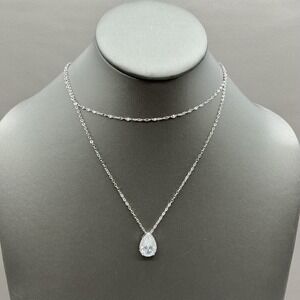 SWEETV Necklace Silver Tone Layered Teardrop‎ Pendant Y-Drop Womens Jewelry